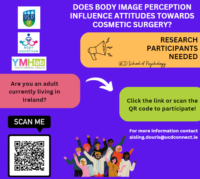 🔎Researchers @YMHlabUCD @ucddublin @UCDPsychology @ucdbodylab are investigating the Relationship between Body Image and Attitudes towards Aesthetic Procedures in Irish Adults across the Lifespan. Find out more: bodywhys.ie/research-reque…