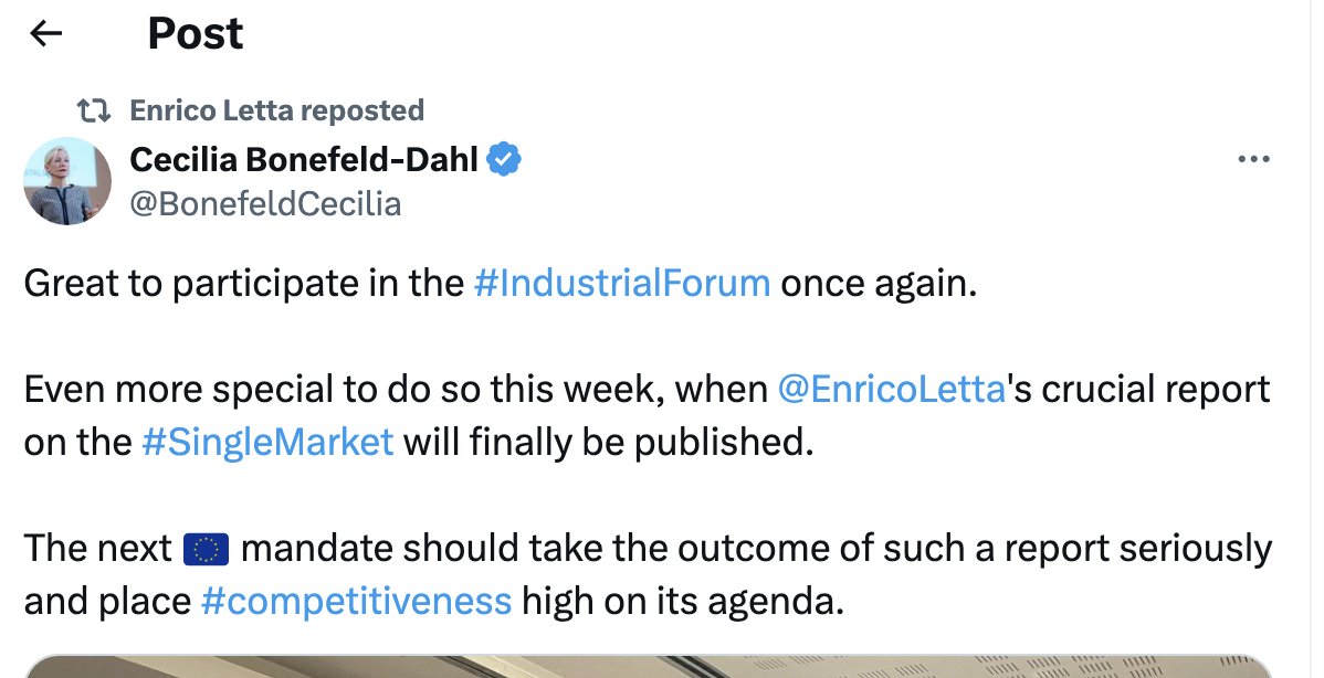 Caution @EnricoLetta It is not useful to RT the trade rep of Google, Microsoft, Amazon etc. Big Tech will view a new EU competitiveness agenda as a license for more undue consolidation, foreclosure of nascent competitors, and rent extraction. Please tell them that it is not.