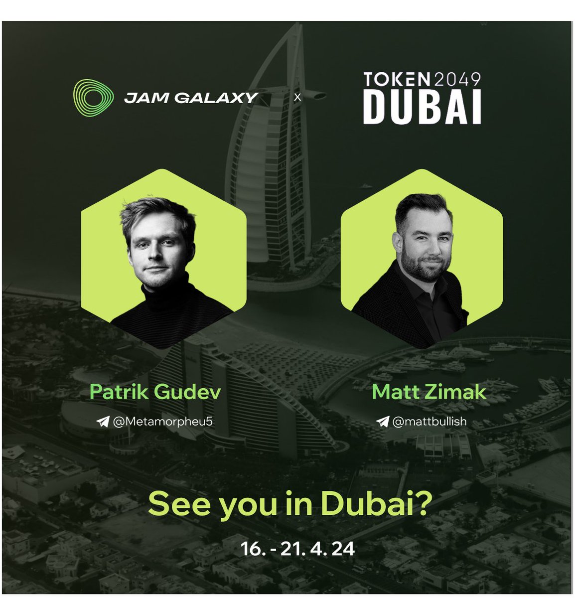 🌍 Heading to #Token2049 in Dubai? So are we! Meet us there to explore the latest developements in crypto. Connect with our co-founders @mattbullish & @GudevPatrik for an insightful chat!