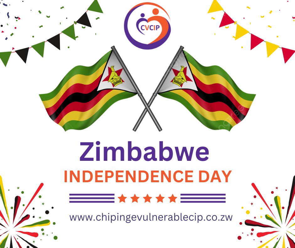 🇿🇼 Happy Independence Day, #Zimbabwe! 🎉✨ As we celebrate the freedom and progress of our beloved nation, CVCIP sends warm wishes to all. Let's continue working together to empower vulnerable children, widows, and youths, creating a brighter future for all. #IndependenceDay