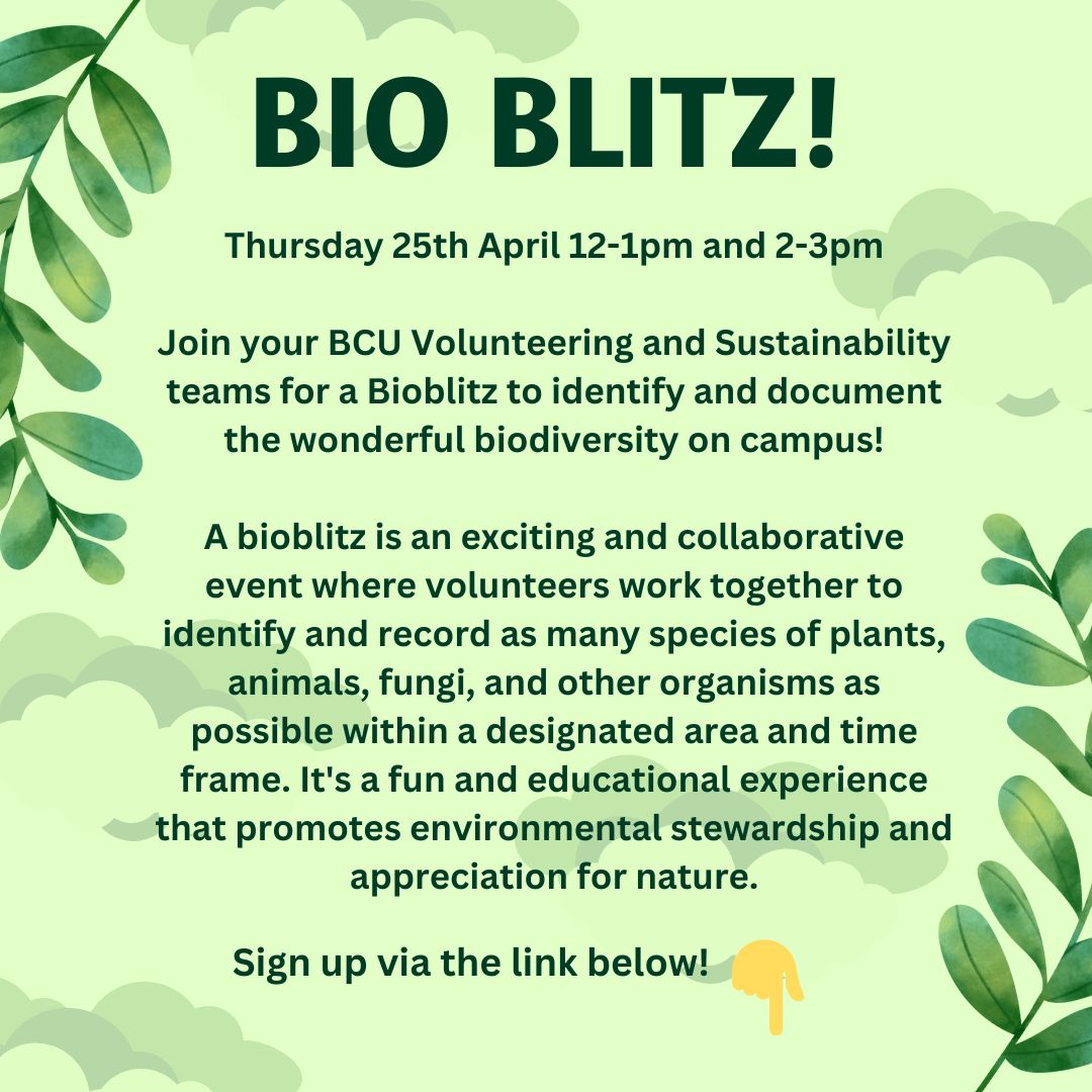 Could you spare an hour to help keep track on wildlife at our Seacole campus? Sign up below: buff.ly/3vDPt6I #IamBCU #BCUVolunteering