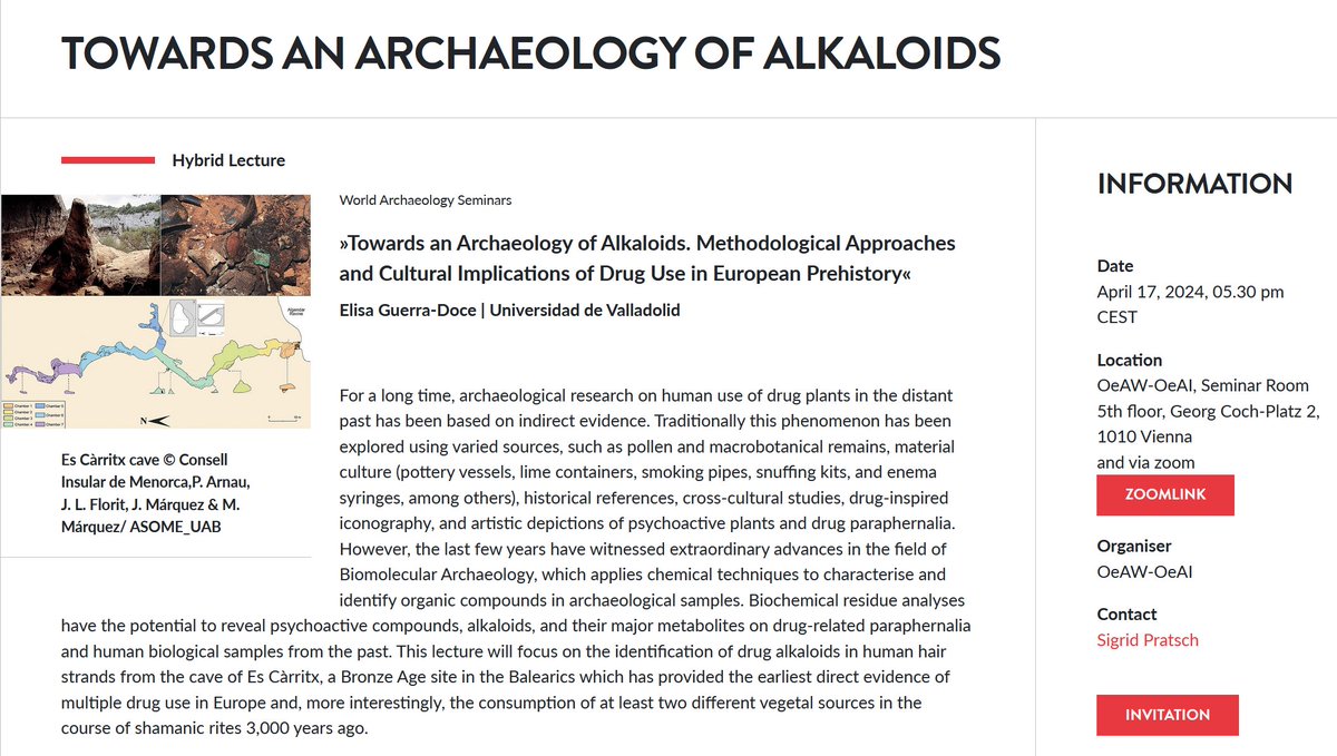 Drug testing prehistoric people?! 🤓 In today's @oeai_oeaw World Archaeology Seminar Elisa Guerra-Doce presents her research on identifying drug alkaloids in archaeological samples. #BioArchaeology #BronzeAge (info and zoom link: oeaw.ac.at/en/oeai/events…)