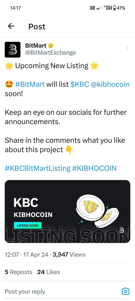 kibhocoin's tweet photo. Hello my Dear crypto traders 💰💰

KBC coin officially posted in BITMART💰 official twitter site..

Get ready to get KBC coin in BITMART Exchange...

KBC coin will  going to hit the Sky.......💰💰💰💰💰 

Cheers🥂 https://t.co/EsvPEj5fUm