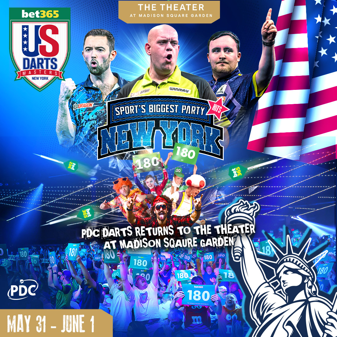 We're heading to The Big Apple! 🍏 From May 31 to June 1, see the biggest stars in darts take on challengers from North America as the @bet365 US Darts Masters returns to the iconic @TheTheaterAtMSG. Tickets are now on sale 👉 bit.ly/24MSG