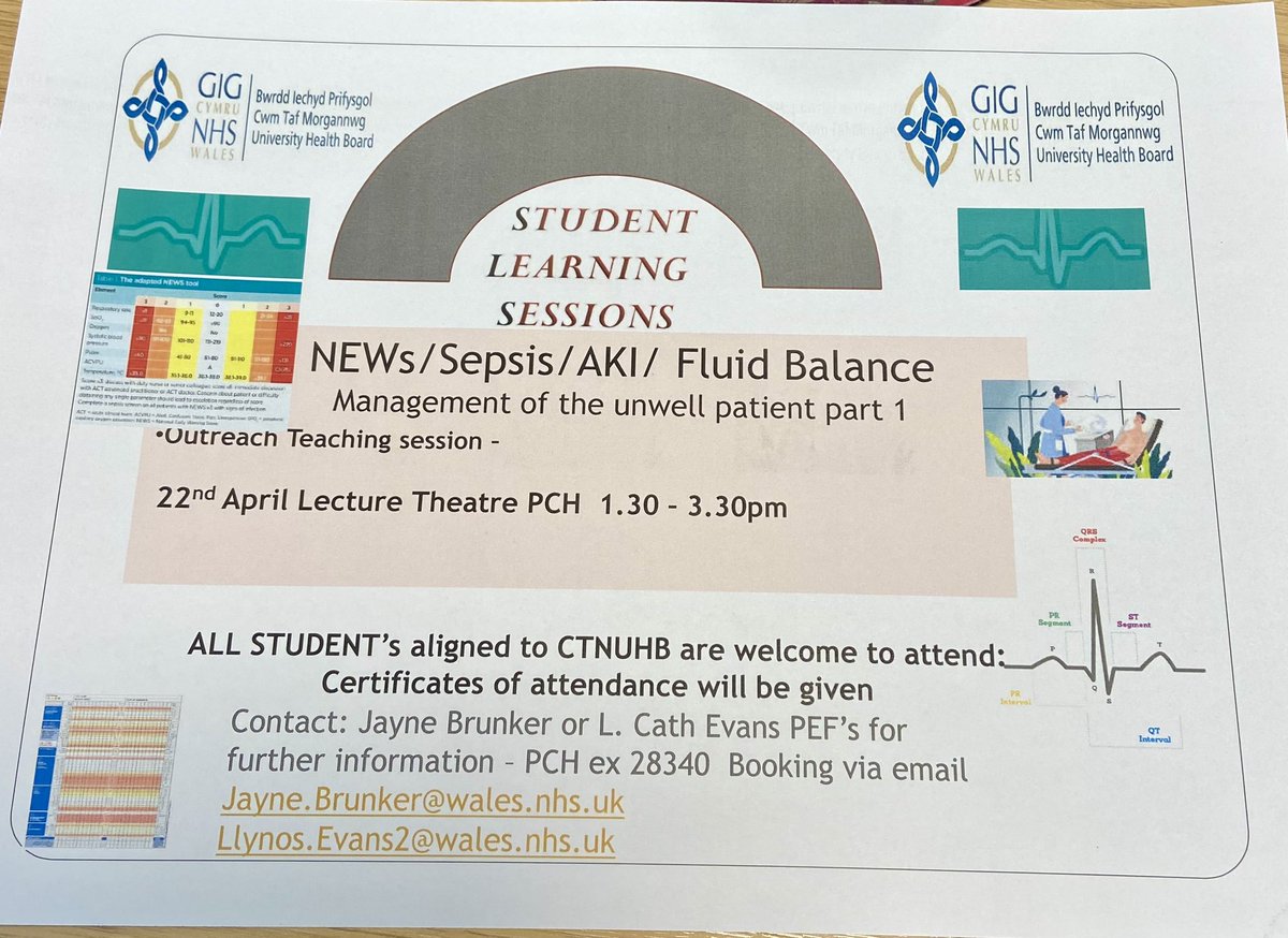Calling students CTUHB north are holding a News sepsis training session provided by outreach. 22nd April 1.30 Lt theatre PCH All students welcome <a href="/CwmtafNursEd/">Cwm Taf Morgannwg Nurse Education</a> <a href="/USWHealthcare/">USW Healthcare</a> @USWNurSoc
