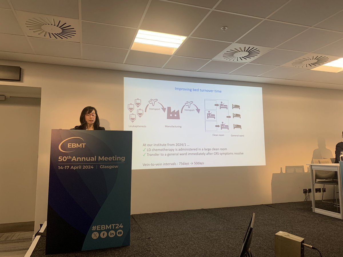 CChabannon's tweet photo. Dr Yoshiko Atsuta elaborating on hurdles to access CAR-T Cells treatments and ways to shorten the brain (vein) to vein time in Japan, during the first @GoCARTcoalition session on the last day of @TheEBMT AM #EBMT2024 @JKuball @AnnalisaRugger1 @WorelNina @TheEBMT_CTIWP https://t.co/VeOnUzFV2L