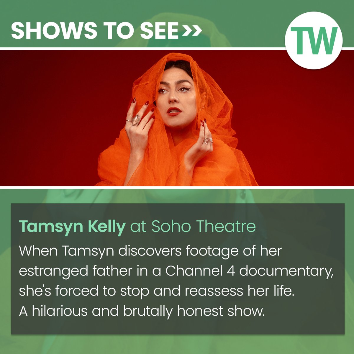 Among our recommended shows to see this week: Tamsyn Kelly’s ‘Crying In TK Maxx’ at Soho Theatre. Get more show tips here: bit.ly/442CiZE @sohotheatre @TamsynKelly