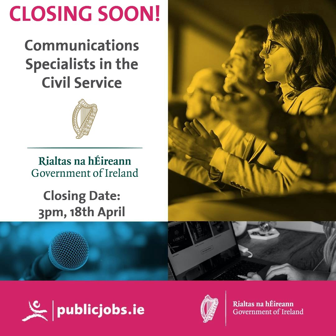 Closing Soon! Apply by Thursday, April 18th, 3pm for the Communications Specialists position in the Civil Service! Professionalise your communication skills and advance your career as a Higher Executive Officer. Don't miss this opportunity! Apply today 👉bit.ly/TW_Org_CSCS24