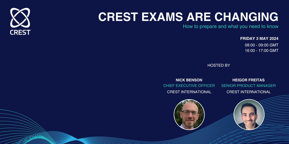 Places are filling quickly for our exclusive webinar: CREST exams are changing: how to prepare and what you need to know Register by clicking 🔽 Friday 3 May 08:00 – 09:00 GMT social.crest-approved.org/boyQQ Friday 3 May 16:00 – 17:00 GMT social.crest-approved.org/Qwdjq