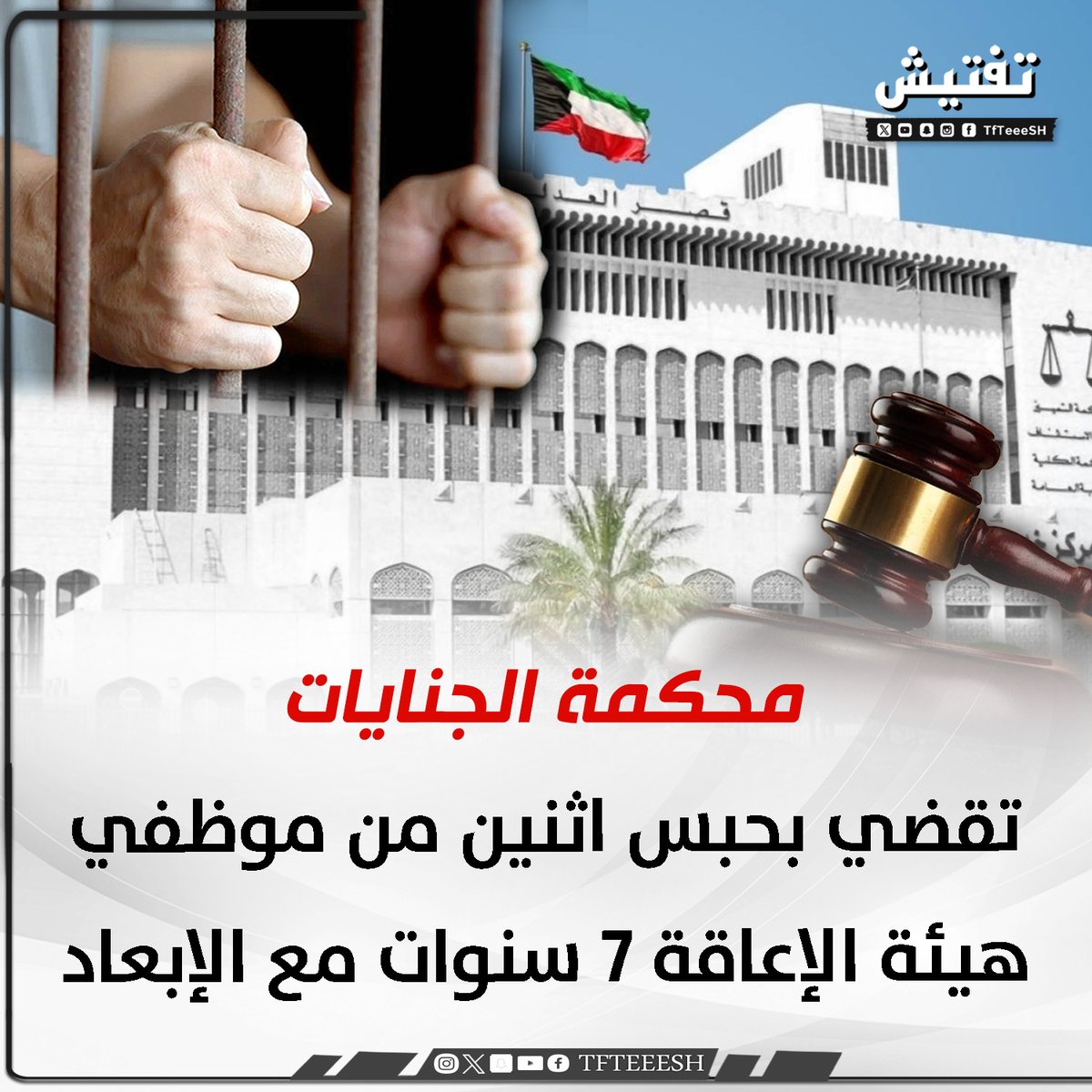 • محكمة الجنايات تقضي بحبس اثنين من موظفي هيئة الإعاقة 7 سنوات مع الإبعاد .