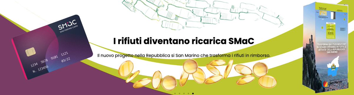 sanmarinoinnova's tweet photo. L'impresa ad alto contenuto tecnologico GreenMoney trasforma i tuoi #rifiuti #plastici pet in buoni da spendere nelle attività aderenti o da caricare sulla carta #SMAC . https://t.co/K0VnSrH1tr https://t.co/Uf3aXlIyt1