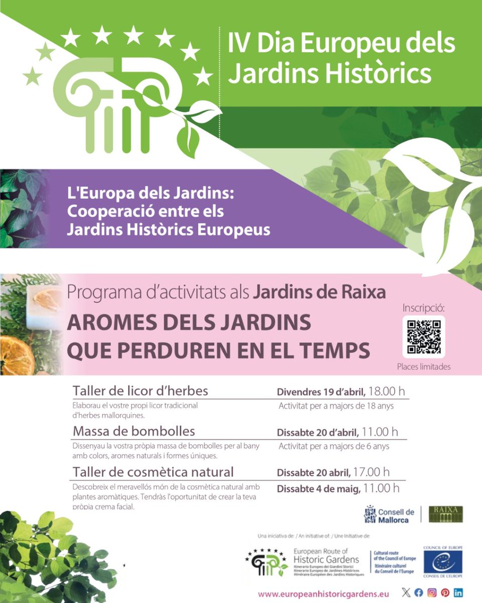 ‼️ Queden poques places. 📣 Tallers sobre herbes aromàtiques a Raixa per a celebrar el V Dia Europeu dels Jardins Històrics. @EU_Hist_Gardens bit.ly/JardinsHistori… #EDHG #EuropeanDayofHistoricGardens #aEuropeofUnitedGardens #ERHG #CouncilofEurope