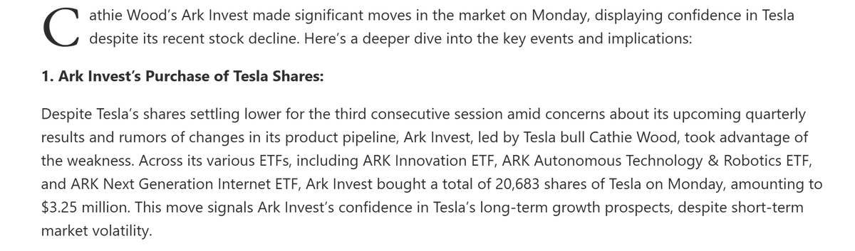 #Ark Invests $3.3M in #Tesla Amid 3rd Straight Session Decline, Sells Shares in Sports Betting Firm: #CathieWood’s Moves $TSLA