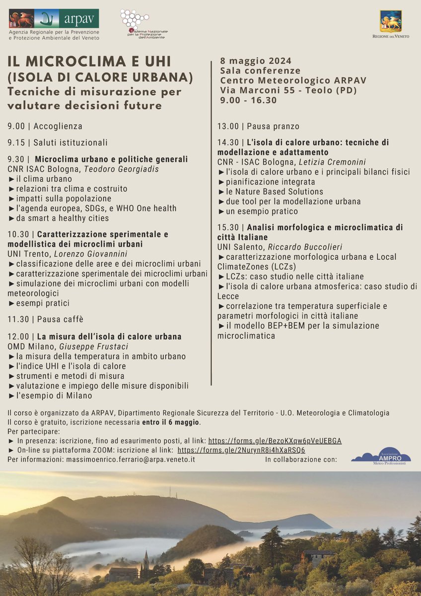 📢Corso di formazione: 'Il microclima e UHI (Isola di calore urbana) - tecniche di misurazione per valutare decisioni future' organizzato da @arpaveneto 📅8 maggio 📍online e presenza ⏳iscrizioni entro 6 maggio Maggiori dettagli al link 👉snpambiente.it/isole-di-calor…