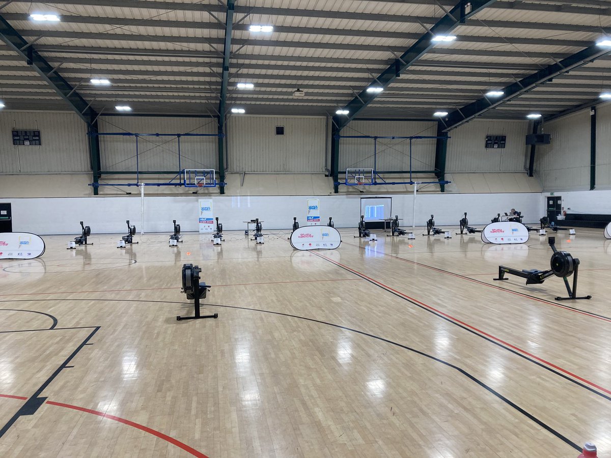 The scene is set for the first of two days Indoor Rowing @GMMoving @BritishRowing @IndoorRow #schoolgames #gorowindoor. Schools arriving soon for a 10.30 start. Looking forward to seeing you all. #gmmoving @YourSchoolGames @oldhamsportfor1 @newbridgegroup