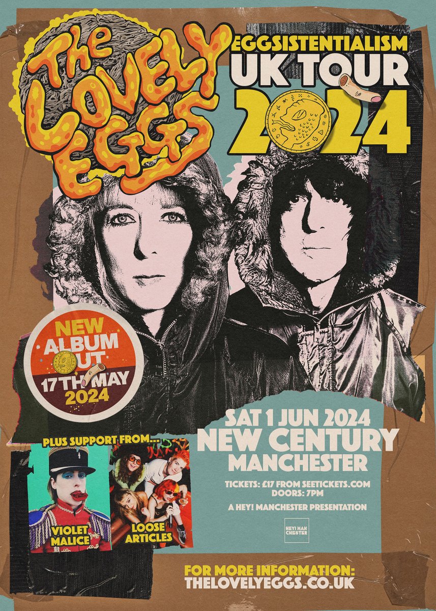 CONFIRMED: Manchester punk quartet @_LooseArticles and Ramsgate-based performance poet @VioletMalice will join @TheLovelyEggs at @NCHMCR on Saturday 1 June! Read more and book now: heymanchester.com/the-lovely-egg…