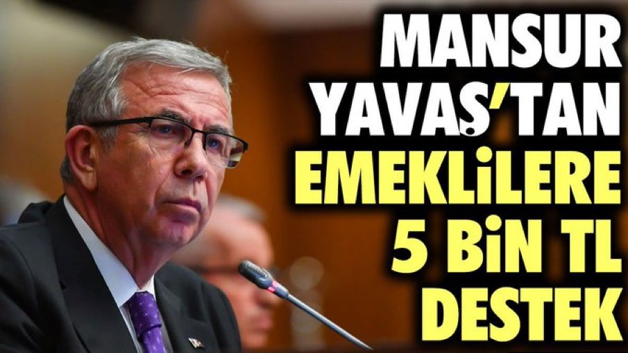 Bolu Belediye Başkanı Tanju Özcan; 'Ankara’da 1.5 milyon emekli var, Mansur Bey’in sadece 22 bin emekliye yardım yaptığı ortaya çıktı.” Ankara'da yaşayan tüm emekliler Mansur Yavaş'tan haklarını istemeli. Yok öyle oy alıp saklanmak...