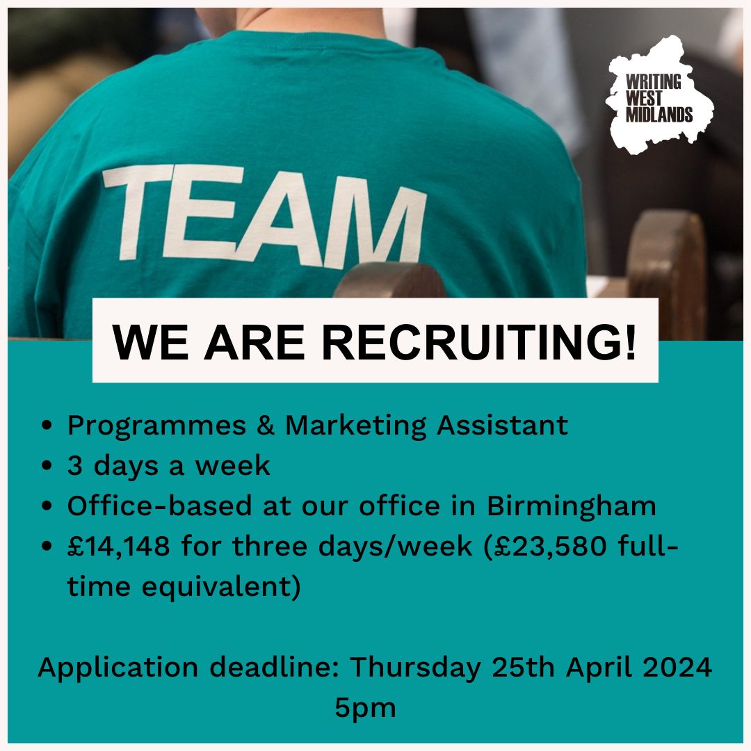 We are looking for a Programmes and Marketing Assistant! Salary: £14,148 for three days/week (£23,580 full time equivalent) Application Deadline: Thursday 25th April, 5pm Interview date: Thursday 2nd May in Birmingham, in person on the day. Apply Now: buff.ly/3BcuOVl