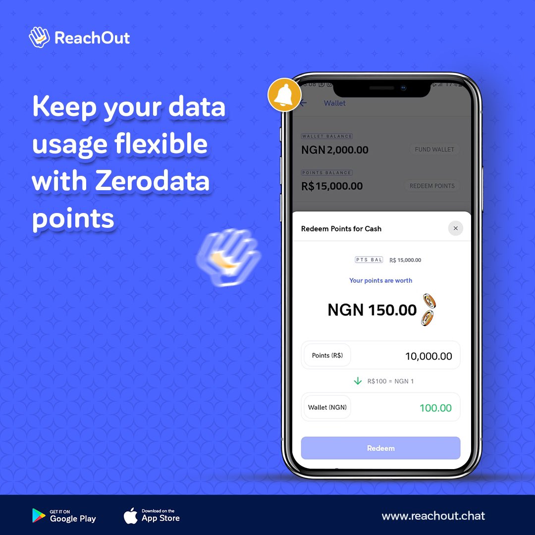Keep your data usage flexible with Zerodata points

Playstore: bit.ly/44Ti9nI

#ReachOutApp #DownloadNow #Freedata  #NoDataNoWorries #CrystalClearCalls