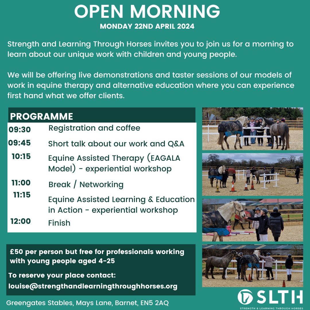 Open Morning next Monday 22nd April- come and join us to meet the team, meet the horses and take part in a short therapy and education session to understand how our services can help support your young people
#alternativeeducation #alternativetherapy #schools