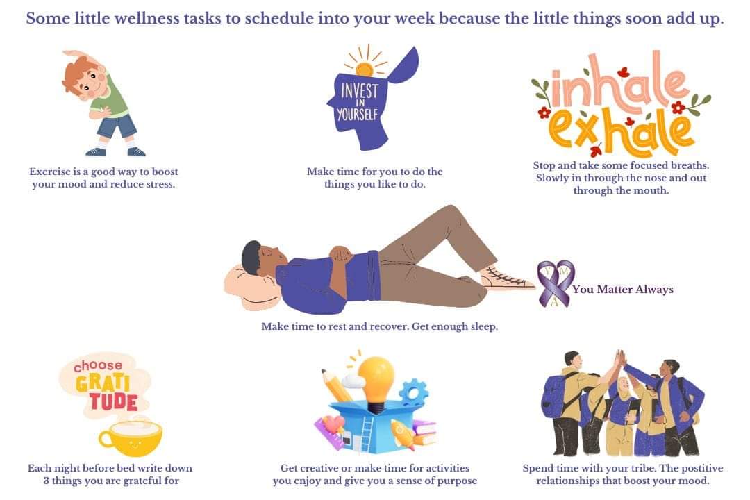 Hello you wise bunch, it's #wisewordswednesday time again with some little wellness tasks to schedule into your week because the little things soon add up 💜💜💜 A midweek wellness reminder of sorts #YouMatterAlways #WednesdayWisdom  #wellness #midweekwellness #takecareofyourself