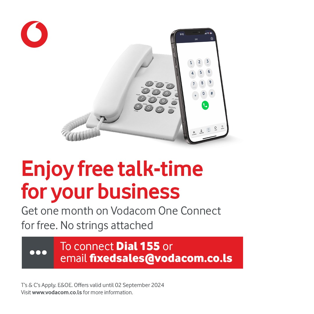 🤔Imagine the wonders that free talk time on Vodacom One Connect can do for your business! Get a free one-month connection and enjoy all the perks of Vodacom One Connect. Call 155 or e-mail fixedsales@vodacom.co.ls #VodacomBusiness #LesothosBestNetwork