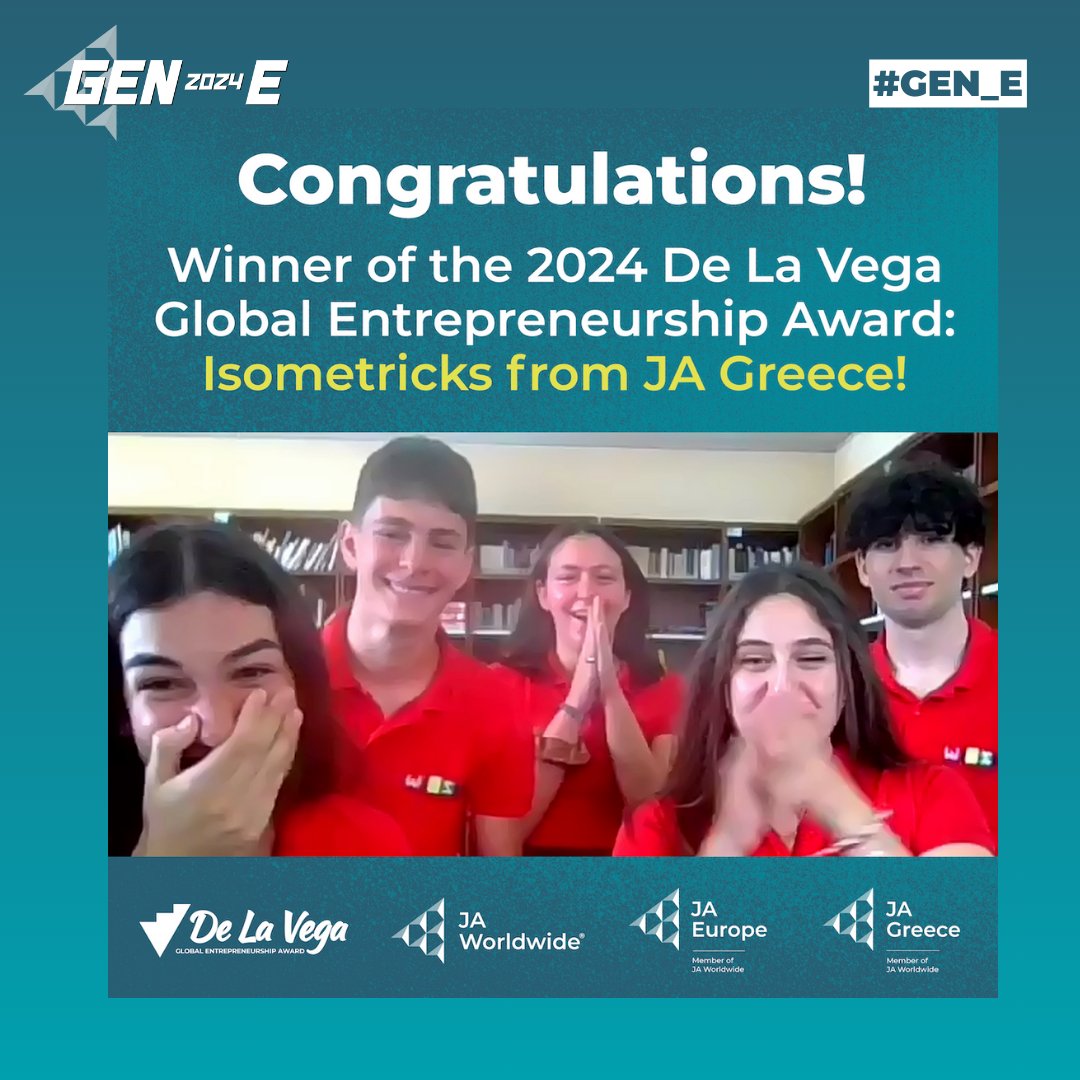 Meet the Champions: Isometricks, the 2024 De La Vega Global Entrepreneurship Award Winner! This team of young innovators from @JA_Greece has truly redefined the game, proving that creativity knows no bounds. @salvatorenigro, CEO of JA Europe added “When Isometricks won #Gen_E…