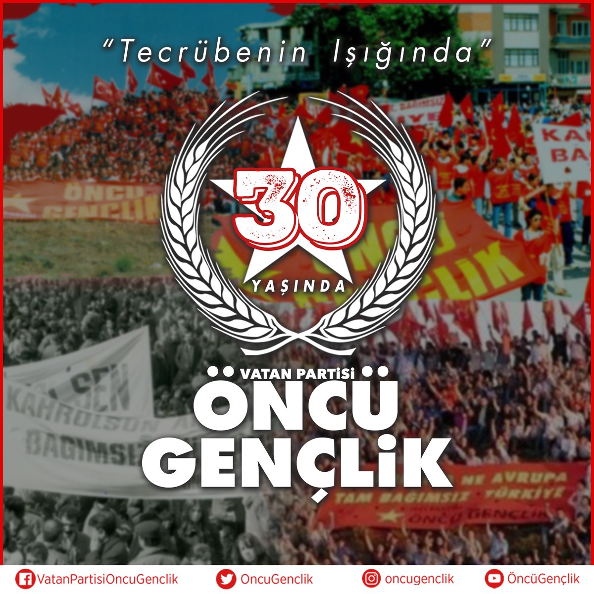 Gençlik hareketinin çelik çekirdeği, Tam bağımsız Türkiye'nin teminatı, Türk Devrimi'nin kadro ocağı, Vatan Partisi Öncü Gençlik bugün 30 Yaşında! Milletimizin geleceği ve umudu, Türk gençliğinin bilinci olan teşkilatımızın 30. yılının mutluluğunu paylaşıyoruz.…