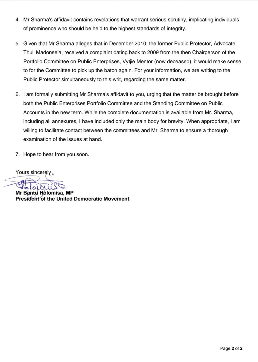 BantuHolomisa's tweet image. UDM wrote to @PublicProtector abt allegations of a #Transnet tugboats tender, disposal of Viamax and the #PublicProtector/KPMG forensic investigation &amp;amp; the Secretary to Parliament so the Public Enterprises Committee may entertain in new term -udm.org.za/240417-2/ attachment