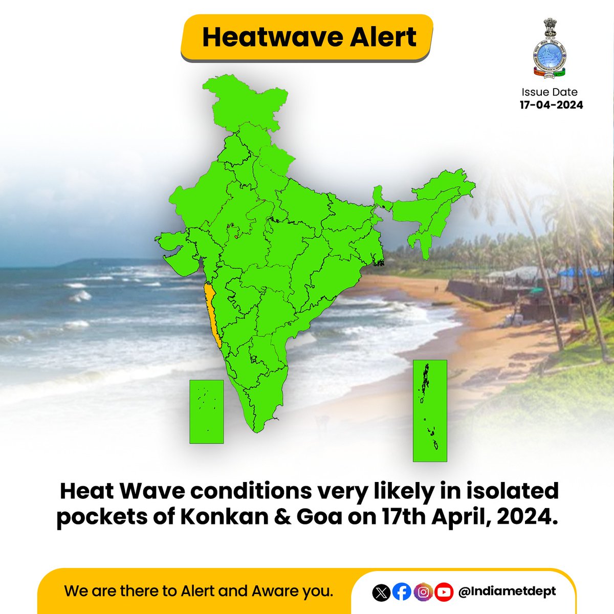 Indiametdept's tweet photo. Heat Wave conditions very likely in isolated pockets of Konkan & Goa on 17th April, 2024.
#HeatwaveAlert #konkanheatwave #goaheatwave
@moesgoi @airnewsalerts @DDNewslive @ndmaindia https://t.co/877F5RKEcN