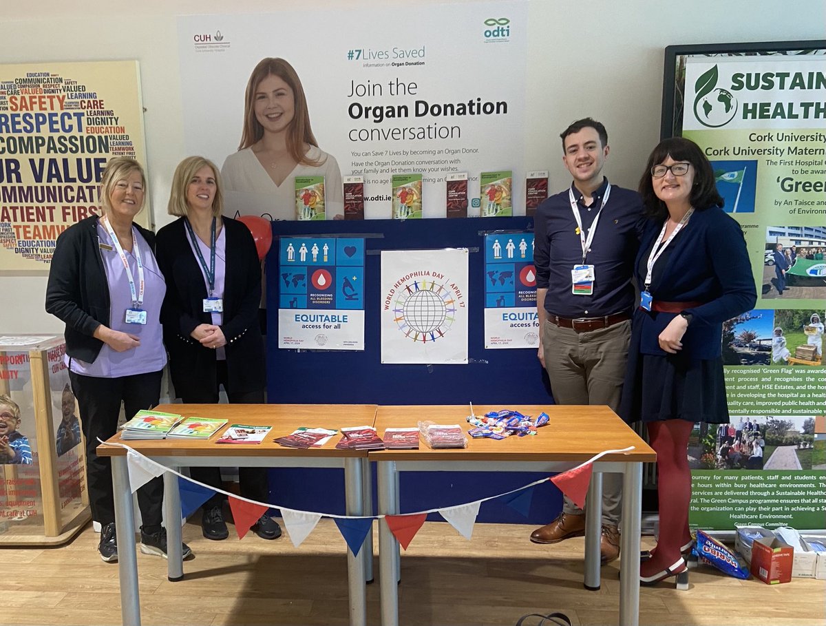 Some of the team in ⁦⁦@CUH_Cork⁩ raising awareness of bleeding disorders on world haemophilia day ⁦@HaemophiliaIRL⁩