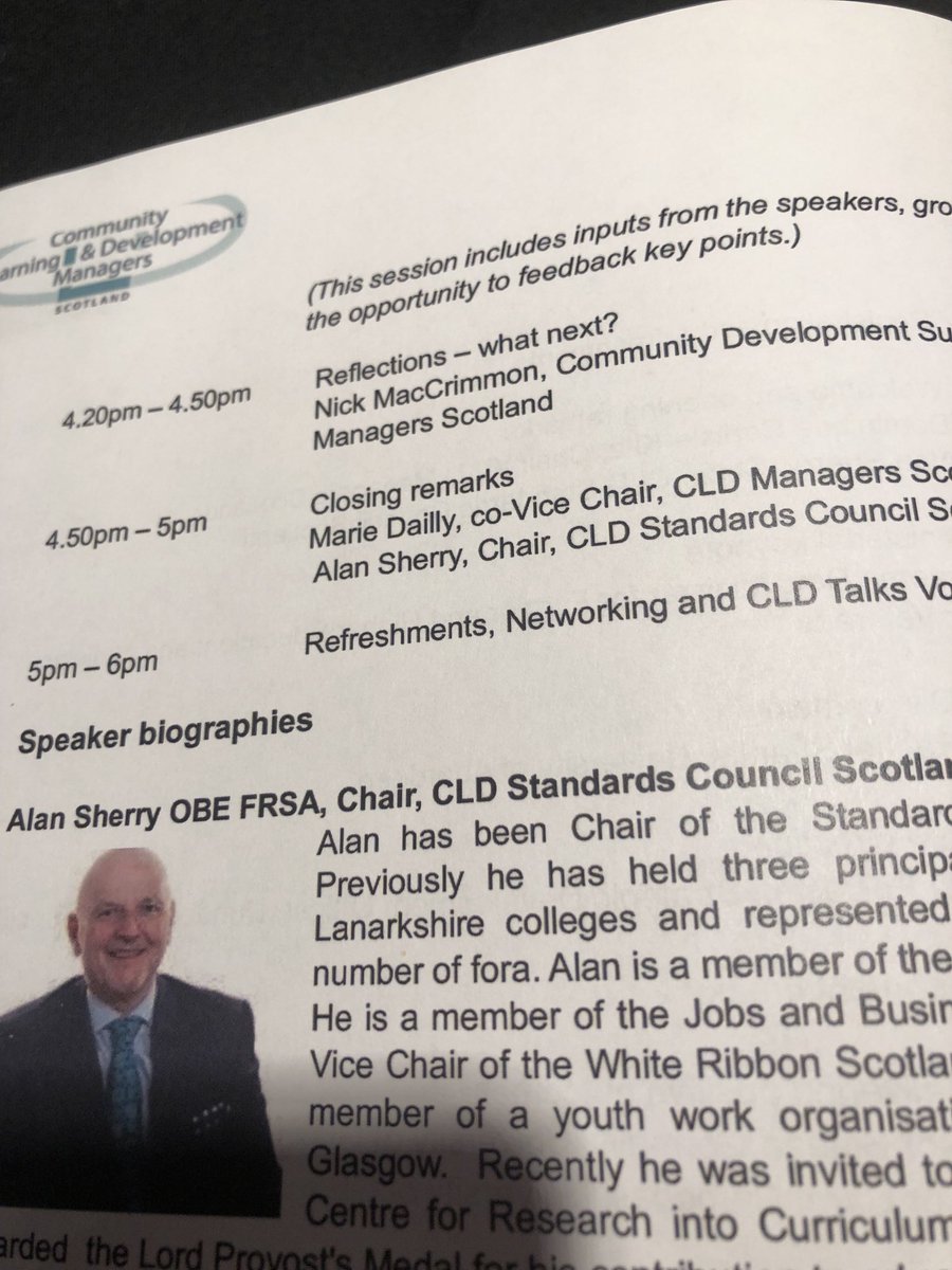 A packed programme ⁦@CldmScotland⁩ and ⁦@cldstandards⁩ conference #BecauseofCLD #CLDinScotland