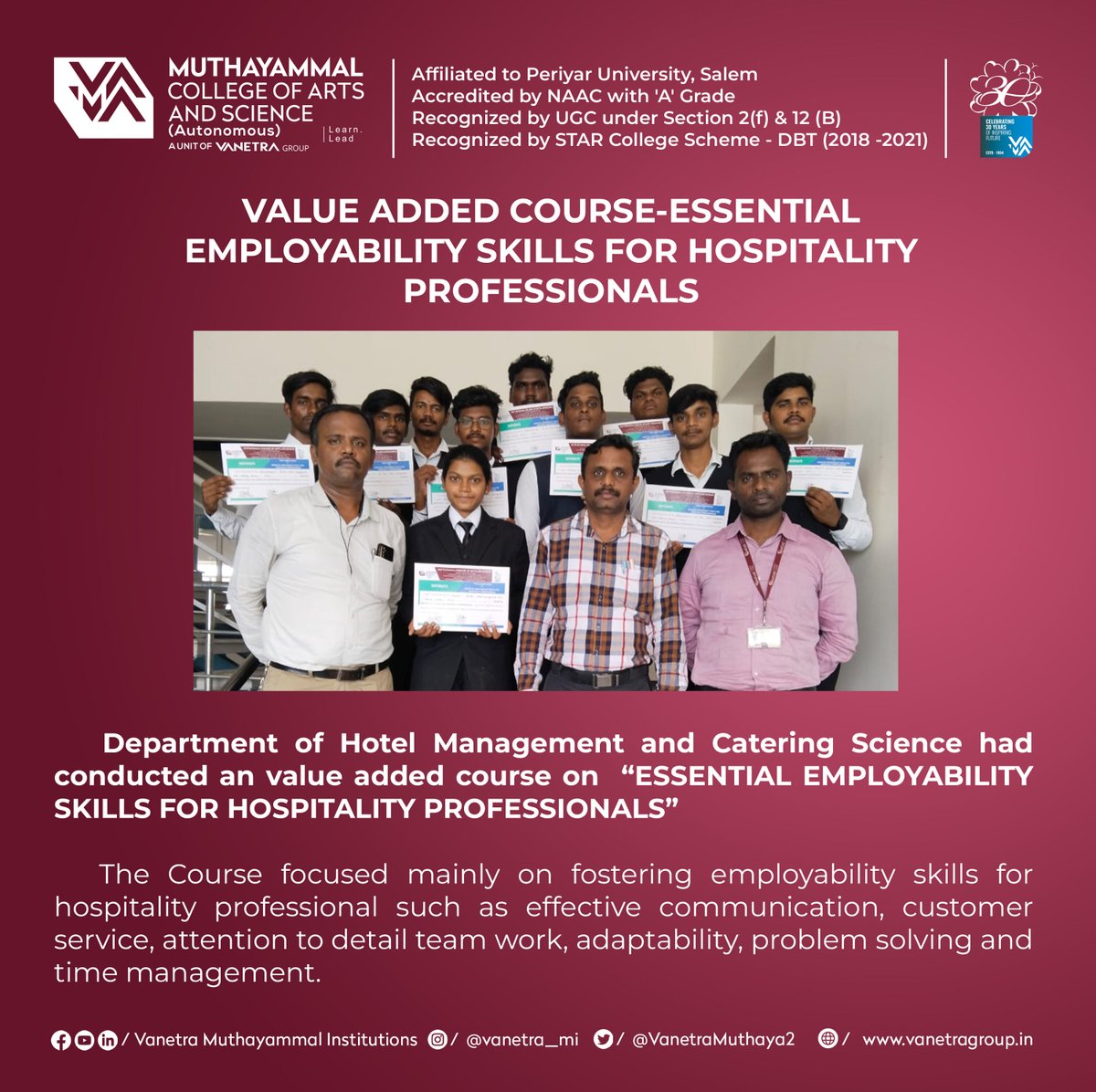 Service with a smile gets a new meaning. 

Our latest 'Essential Employability Skills for Hospitality Professionals' course has our stars rising to the occasion. 

Equip, Excel & Serve with excellence. The future of hospitality begins here! #vanetra #EmployabilitySkills #SkillUp