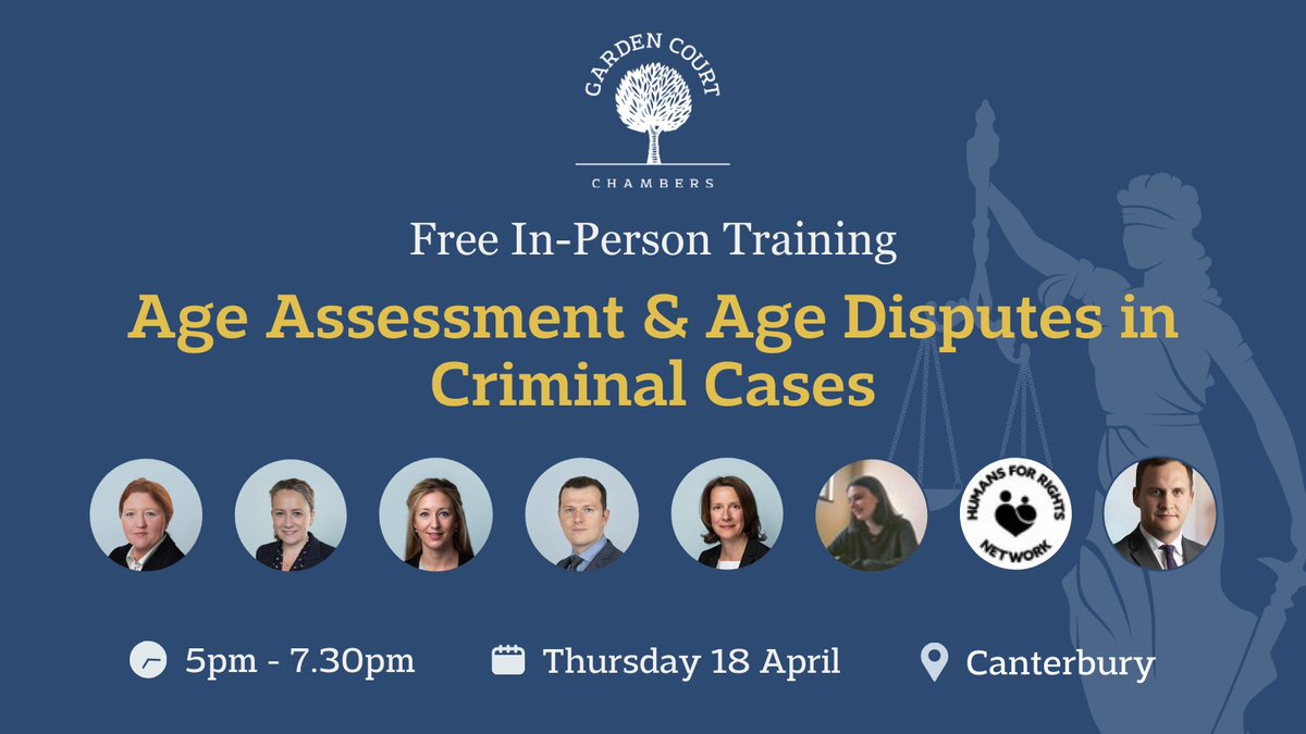 📣 LAST PLACES REMAINING - Age Assessment & Age Disputes in Criminal Cases, 18 April📣 Aimed at CPS, defence & community care solicitors based in Kent, speakers will address issues in cases when putative children are age assessed as adults. Book here 🔽 gardencourtchambers.co.uk/events/free-wo…