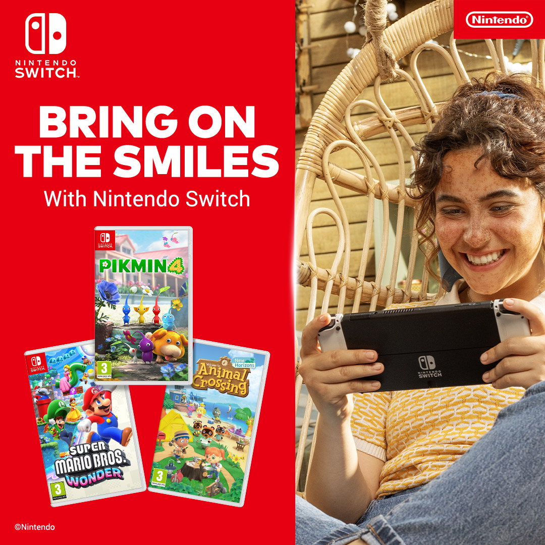 Bring on the smiles with Nintendo Switch! Super Mario Bros. Wonder 🍄 Pikmin 4 ✨ Animals Crossing 🩷 Shop our full range of Nintendo Switch games here 👉 tinyurl.com/yu5fak69