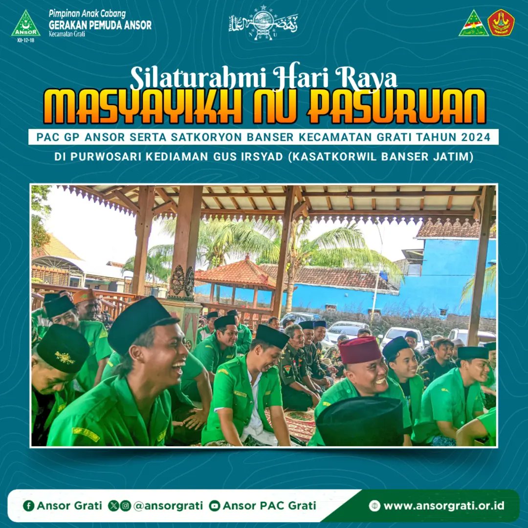 Dokumentasi : Selasa, 16 April 2024 M. PAC GP Ansor Grati silaturahmi ke kediaman Gus Irsyad Yusuf (Kasatkorwil Banser Jatim) @satkorwiljatim Bersama PC GP Ansor dan Satkorcab Banser Kabupaten Pasuruan. #EidulFitr2024 #AnsorPasuruan @pwansorjatim @Ansorkabpasuru1 @amrudinnejad_