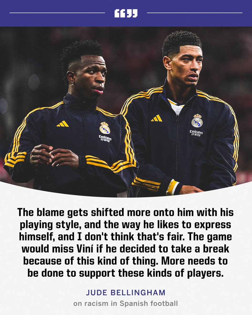 Jude Bellingham believes Vinicius Junior and other Black players need more support in dealing with racism in Spanish football.