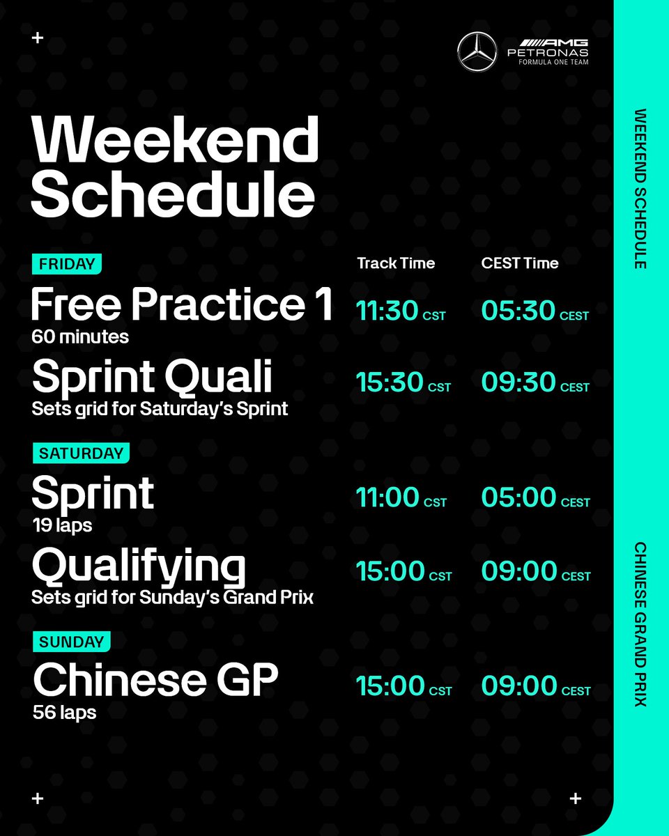 Here are all the times you need for this weekend's #ChineseGP ⏰