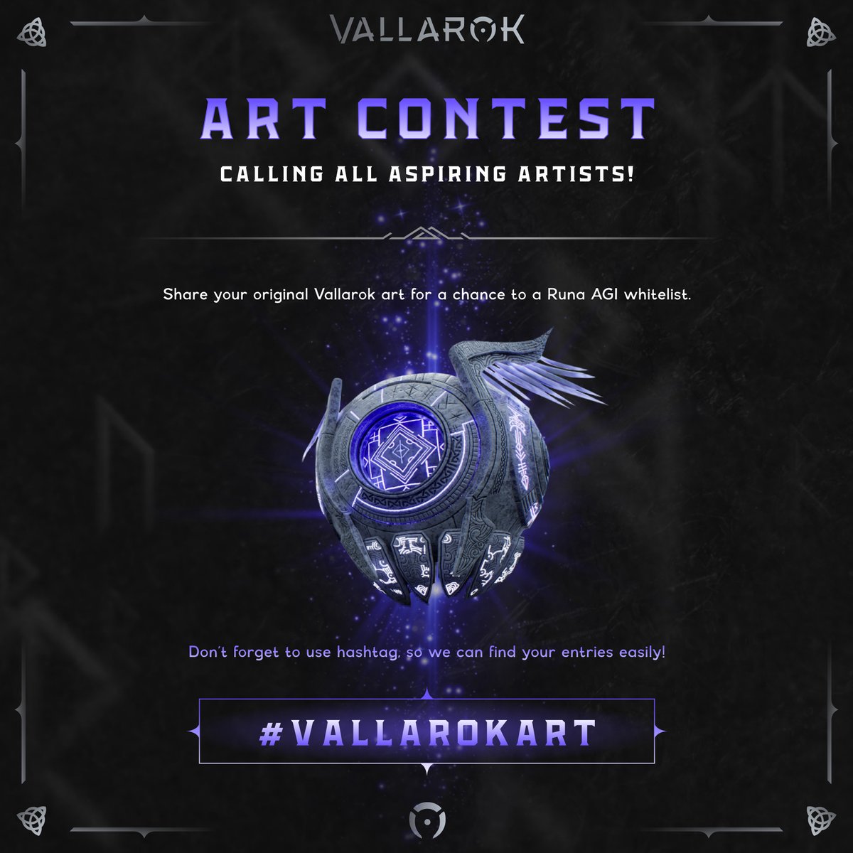 Attention aspiring artists! 

Unleash your creativity in the Vallarok Fan Art contest! 

Win a Runa AGI whitelist spot.

HOW TO SUBMIT
1️⃣ Repost this and tag your friends
2️⃣ Create a tweet and tag #VallarokArt

Deadline: 21th of April!

Let your imagination bring the Viking saga…