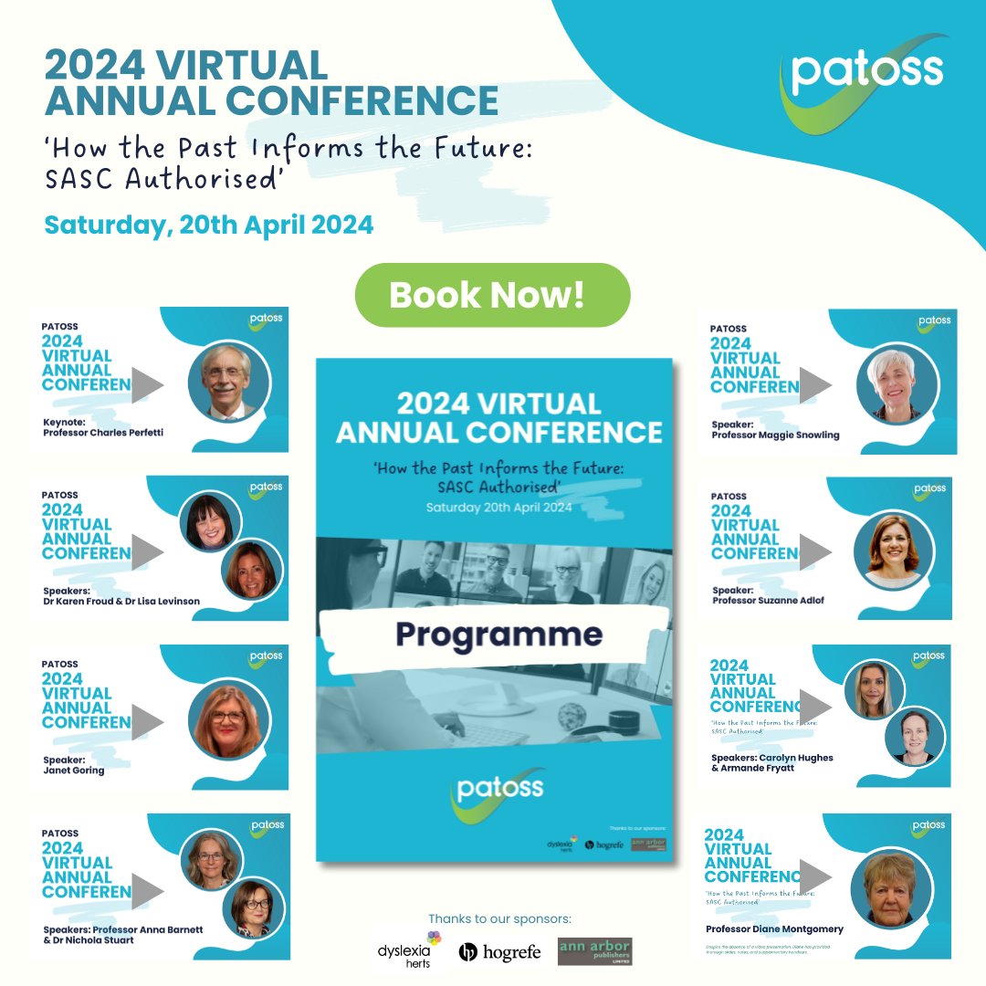 There’s still time to book your tickets! 📌 Patoss Virtual Annual Conference 2024: How the Past Informs the Future: SASC Authorised 📆 Saturday 20th April 2024, 8:00am-5:00pm 🌐 Full info: shorturl.at/jxzA6 #patossconference2024