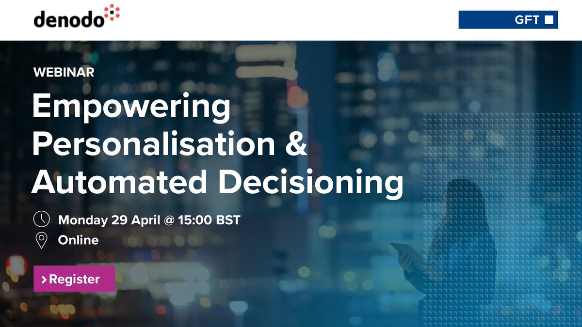 gft_tech's tweet photo. Register now for this #GFT and @Denodo #webinar hosted by #FSClub as we discuss how financial services institutions are overcoming the challenges presented by traditional architectures, adopting #AI and leveraging the independent software.
Register ➡️ https://t.co/ppeVCSOjyR https://t.co/7WcqJcLdGy