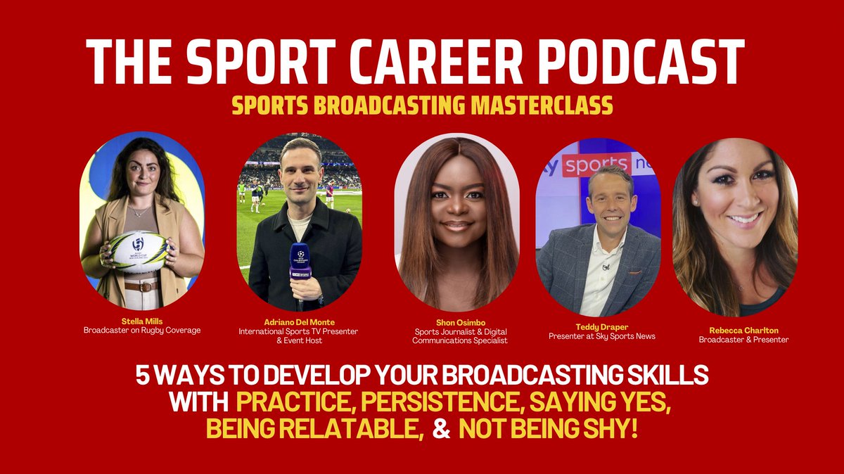Learn 5 Ways to Develop Your Sports Broadcasting Skills. Learn: 🏅 @TeddyDraper Approach broadcasting like a Sport 🚴‍♀️ @BeccaCharlton Seizing Every Opportunity 🌍 @adriandelmonte The Long Game of Broadcasting 🏉 @stellamills__ Relatability Wins 🤝 @ShonOsimbo Don’t Be Shy
