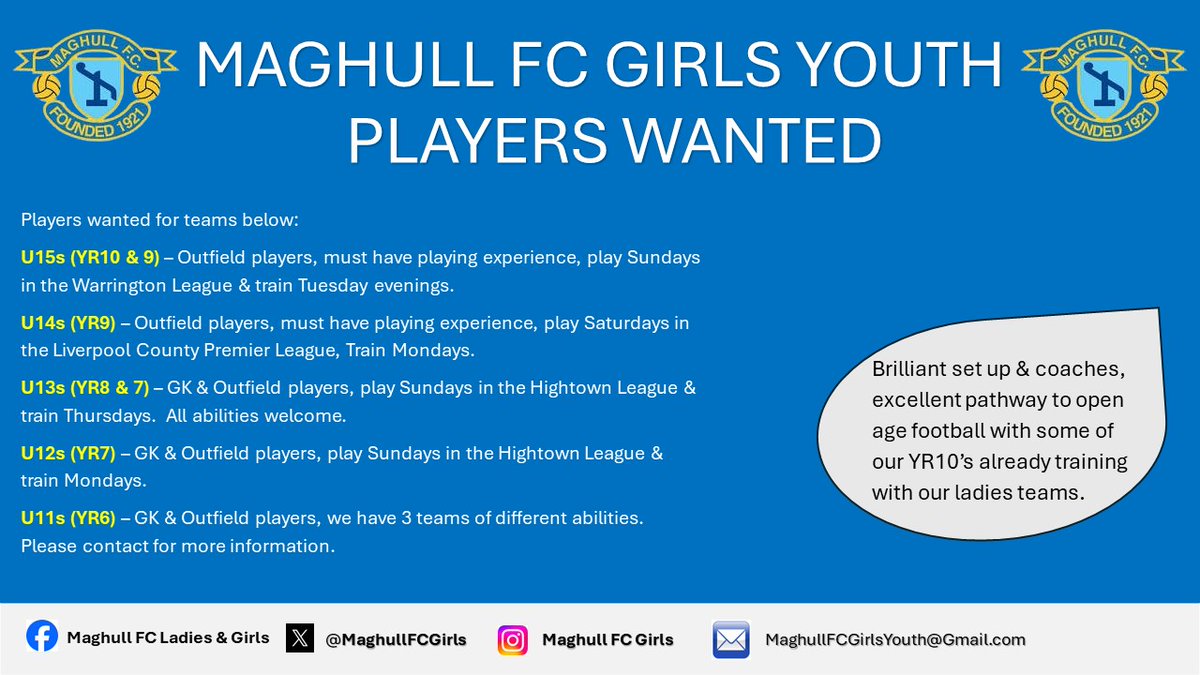 Some of our junior teams are looking for players ahead of next season, if interested feel free to contact us.