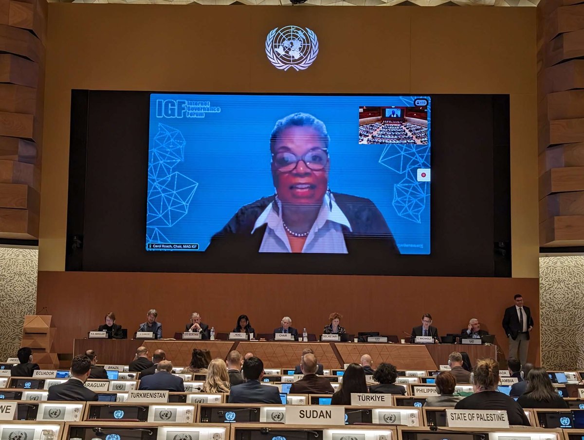 intgovforum's tweet photo. #IGFMAG Chair Carol Roach addresses #CSTD27 today, highlighting the IGF’s WSIS role & strong, diverse multistakeholder engagement - with youth, international legislators and soon judiciaries through a forthcoming track!
#IGF2024 #MultistakeholderDigitalFuture https://t.co/C3FUYXyDJt