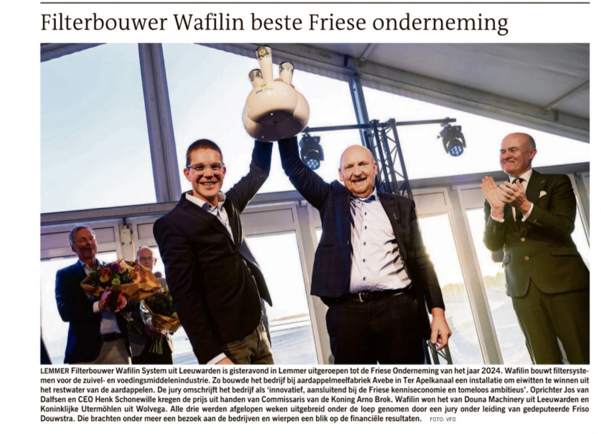 Gefeliciteerd team #WafilinSystems met het winnen van de titel beste Friese onderneming @vfoprijs 
Opnieuw een @WaterAllianceNL lid op dit hoogste podium #wievolgt 
#WaterCampus #Innovatie #Watertech