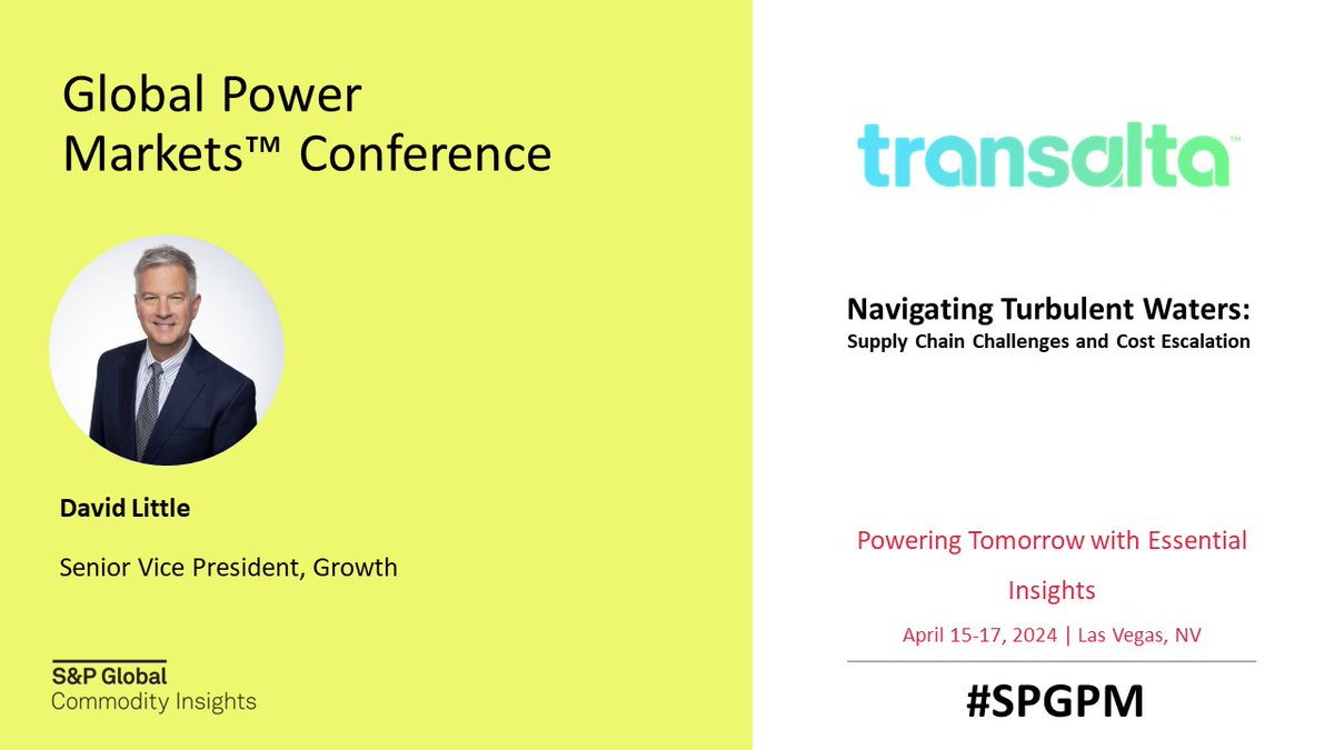 TransAlta (@transalta) on Twitter photo TransAlta's David Little, Senior Vice President of Growth, will be speaking at Platts Global Power Markets today. Join his discussion, “Navigating Turbulent Waters: Supply Chain Challenges and Cost Escalation.”
commodityinsights.spglobal.com/global-power-m…
#SPGPM #PlattsGlobalPower <a href="/SPGCI/">S&P Global Commodity Insights</a> TransAlta's David Little, Senior Vice President of Growth, will be speaking at Platts Global Power Markets today. Join his discussion, “Navigating Turbulent Waters: Supply Chain Challenges and Cost Escalation.”
commodityinsights.spglobal.com/global-power-m…
#SPGPM #PlattsGlobalPower <a href="/SPGCI/">S&P Global Commodity Insights</a>