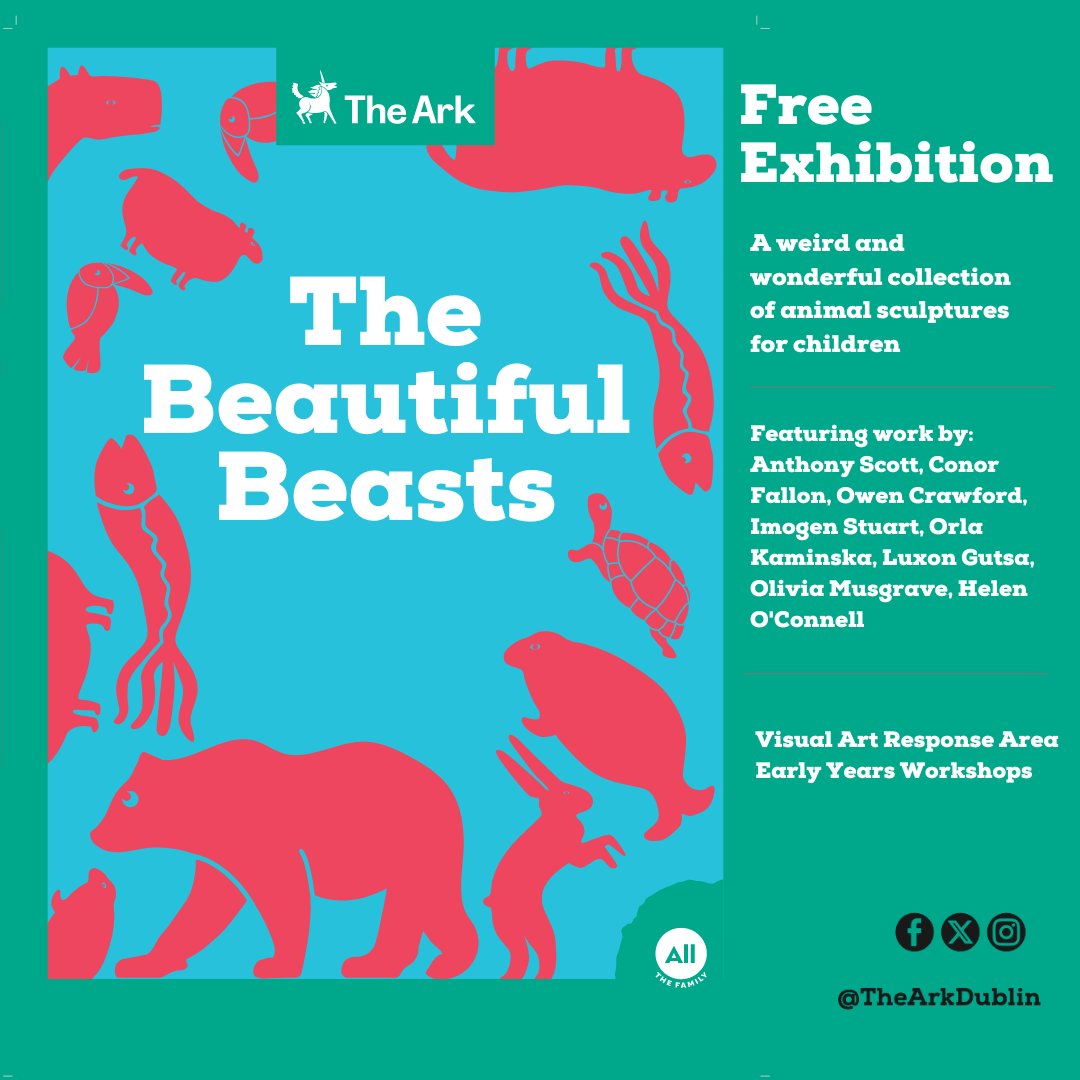 Summer is just around the corner and with that we are delighted to announce the return of The Beautiful Beasts Exhibition, Response Area and Workshops! 🐢🐙🦅🦘 🎟 FREE ENTRY, no booking needed! 📆 From 8 Jun - 24 Aug ⭐Visit ark.ie for details