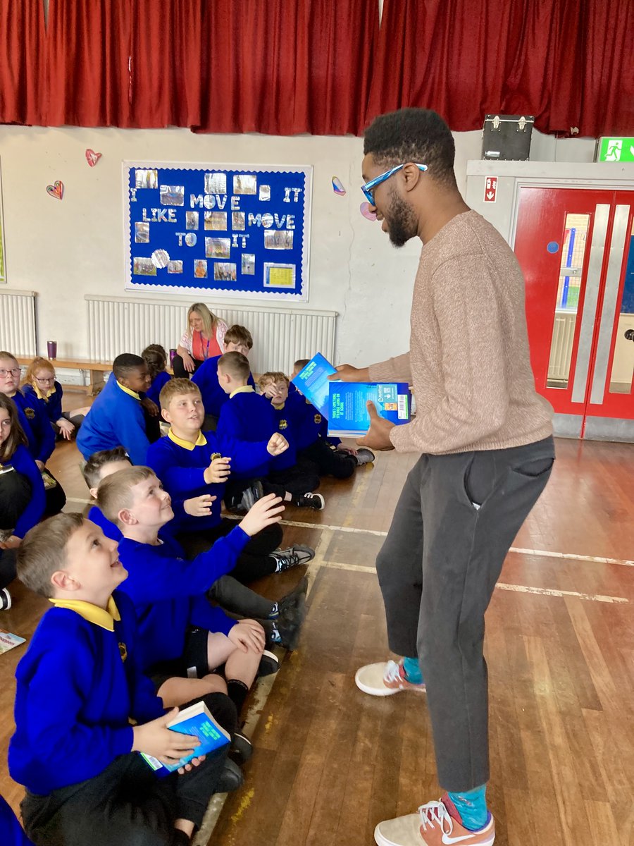 Day one of our @ArtsCouncilNI author tour with @AlexFKoya & we already have 230 budding writers with a grasp of character conflict! Ideas were buzzing at Belvoir Park PS & Seymour Hill PS & every child was thrilled to get one of Alex's books. #ACNISupported #ThanksToYou