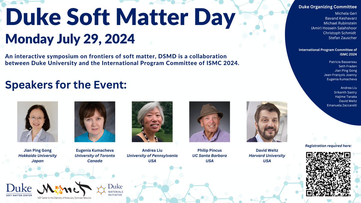 This year's International Soft Matter Conference will take place right around the corner, in Raleigh, July 29 - Aug 2! It'll be preceded by Duke Soft Matter Day. Registrations close soon! More info ➡️ soft-matter.com/ismc2024/