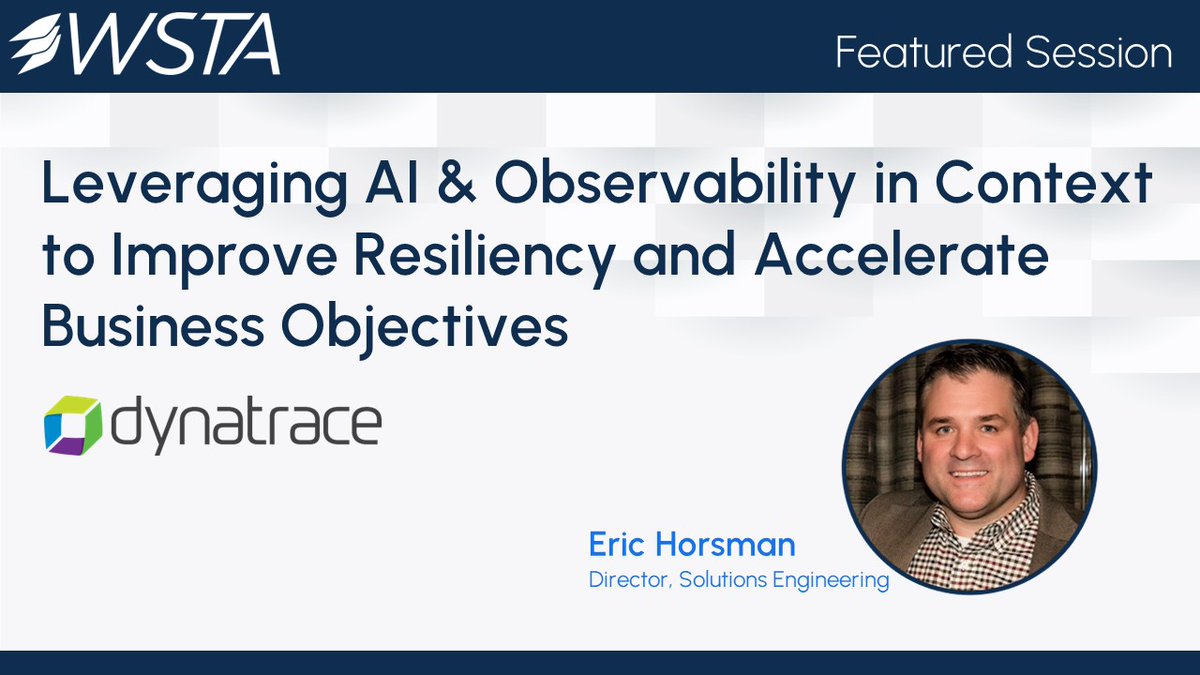 LIVE! Eric Horsman of @Dynatrace presents 'Leveraging AI and Observability in Context to Improve Resiliency and Accelerate Business Objectives'. wstaorg.info/49nn42A